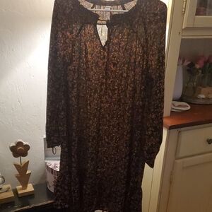 Old Navy Black Floral Long-Sleeve Swing Dress